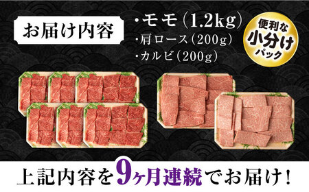 【9回定期便】長崎和牛 モモ焼肉スペシャル 計1.6kg（モモ1200g・肩ロース200g・カルビ200g） / 牛肉 モモ もも ロース カルビ 焼肉 / 大村市 / おおむら夢ファームシュシュ[A