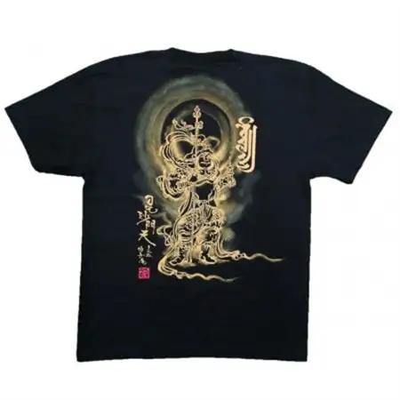 手描きTシャツ 仏画 毘沙門天 黒 (半袖 XLサイズ)【1615047】