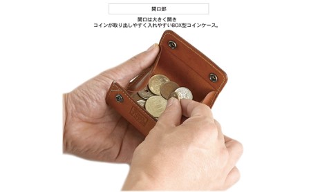 カードケース付きBOX型コインケース　バンナイズ オイル シュリンク レザー 本革 財布 コンパクト カード 収納 ファッション小物  ビンテージキャメル