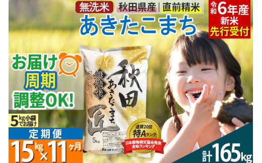 
【無洗米】＜令和6年産 新米予約＞《定期便11ヶ月》秋田県産 あきたこまち 15kg (5kg×3袋) ×11回 15キロ お米【2024年秋 収穫後に順次発送開始】
