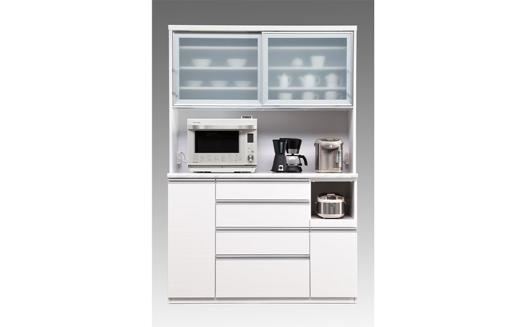 
            食器棚 ルシエル 140OP【白柾目・キングウッド】 幅140cm ダイニングボード 完成品 キッチン収納 スリム キッチンボード
          