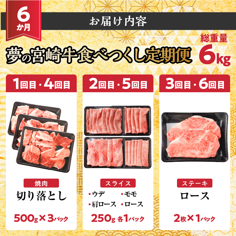 ≪6か月定期便≫夢の宮崎牛食べつくしセット(総重量6kg以上) 肉 牛 牛肉 おかず 国産_T030-068