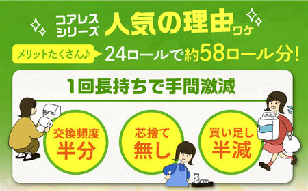 【全6回定期便】トイレットペーパー ダブル 24ロール 長巻き 65m (6ロール×4パック) 宅配 エコワンタッチ コアレス《豊前市》【大分製紙】[VAA056] トイレットペーパー トイレットペー