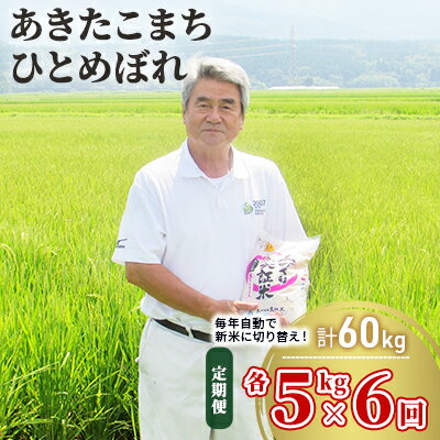 【ふるさと納税】米 定期便 全6回 秋田県産 あきたこまち ＆ ひとめぼれ 食べ比べ 10kg (各5kg)×6回 計60kg 令和7年産［2025年11月頃から出荷予定］土づくり実証米 JAしんせい　お届け：初回発送は11月上旬頃となります。以降、毎月中旬頃6ヶ月連続でお届けします。