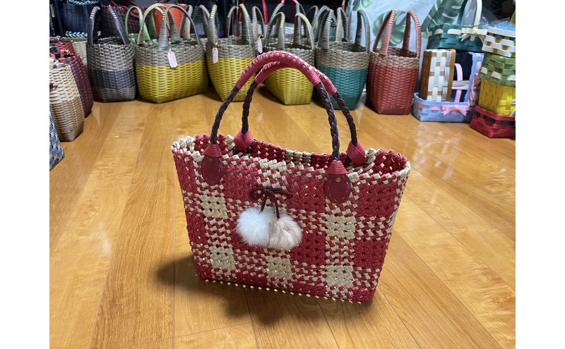 バッグ クラフトおしゃれかごバッグ 雑貨 ファッション オシャレ 【赤チェック】