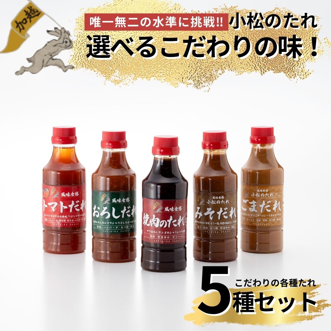 【ふるさと納税】小松のたれ 選べる味！5本セット バラエティーセット / 焼肉のたれセット / おろしだれセット / みそだれセット / トマトだれセット / ごまだれセット 石川県 小松市 010258【加越食品】