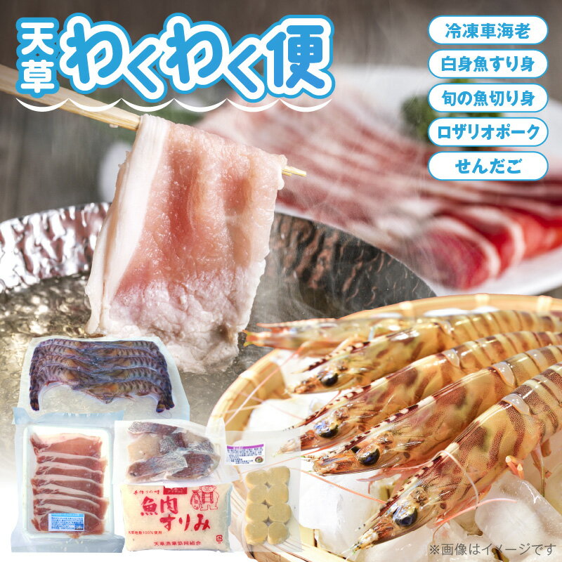 【ふるさと納税】高評価 天草 わくわく便 セット 詰め合わせ クルマエビ 白身魚 すり身 旬 魚 切り身 ロザリオポーク しゃぶしゃぶ 郷土銘品 せんだご 真空パック 郷土料理 豚肉 シーフード 海産物 魚介 海鮮 冷凍 お取り寄せグルメ 熊本県 天草市 送料無料