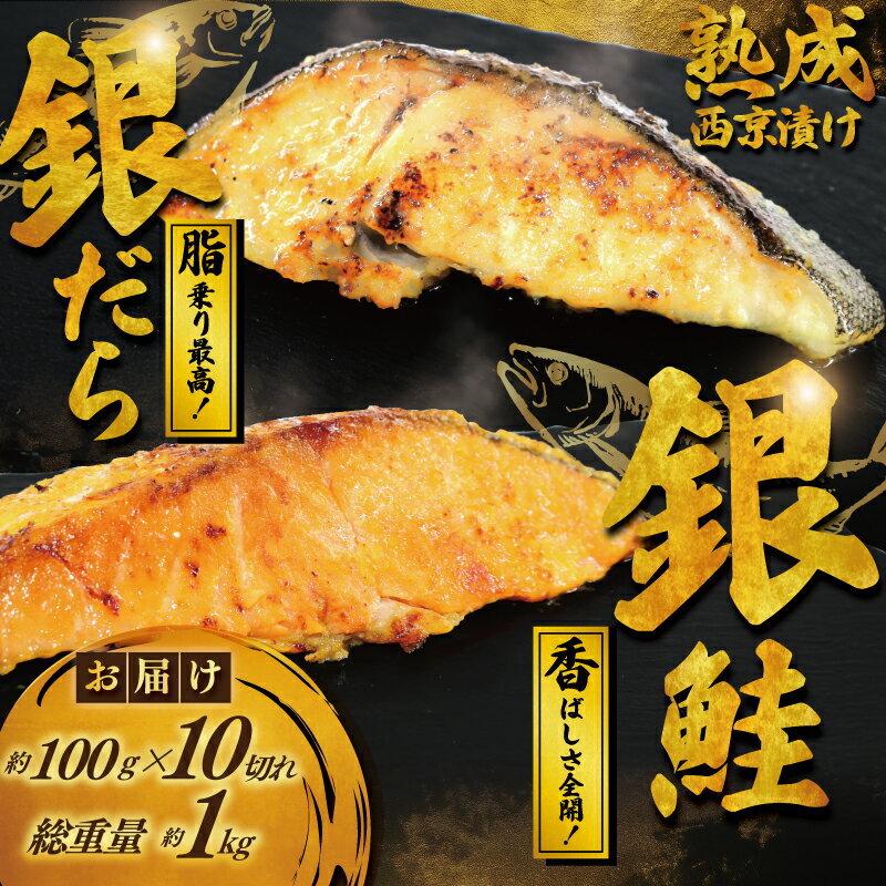 【ふるさと納税】 銀鱈 銀鮭 西京漬け セット 2パック 計約 1kg( 1パック 約100g × 5切 約 500g ) 西京味噌 味噌漬け みそ 味噌 魚介 銀だら 銀ダラ 鱈 タラ 鮭 サーモン 魚 西京焼き 西京漬 冷凍 鮮魚 漬け魚 漬魚 新鮮 小分け おかず おつまみ 惣菜 魚喜 神奈川 湘南 藤沢