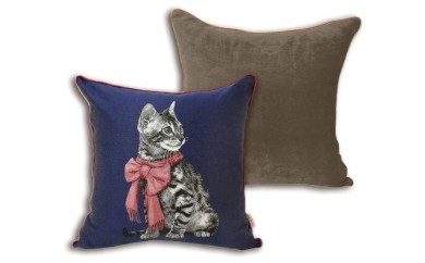[10-23-2] ジャガード織 猫のクッションカバー　２点から１点選べる(リボン猫)