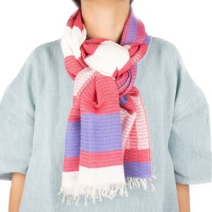 44‐14【播州織ダブルフェイスブロックコットンストール】RED.CLEMATIS 