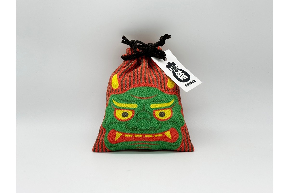 丹後ちりめん 祭巾着（おに） サイズ：約17cm×13cm