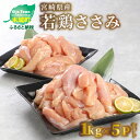 【ふるさと納税】宮崎県産若鶏ささみ 1kg×5パック - 国産 鶏肉 ササミ肉 低カロリー/高たんぱく ヘルシー 健康志向 さっぱり 筋トレ 体づくり 真空パック 冷凍 脂身が苦手な方に サラダチキン/棒々鶏 おやつ 送料無料 【宮崎県木城町】