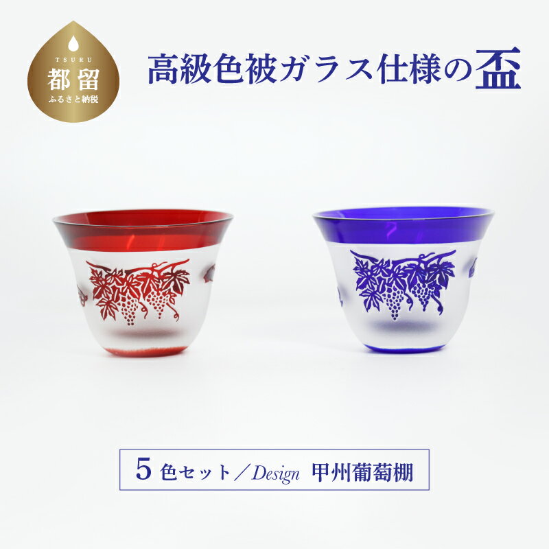 【ふるさと納税】 盃 5色セット 青 赤 グレー 緑 水色 高級色被ガラス仕様 盃 デザイン=甲州ぶどう棚