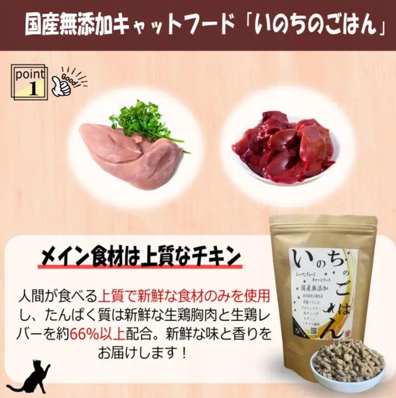 【定期便】国産無添加 キャットフード 500g×全3回「いのちのごはん」タンパク質 66％以上配合タイプ【毎月配送コース】