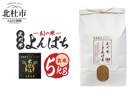 【令和7年産】《米冠位受賞》［自然農法］武川米　幻の米 よんぱち　玄米 5kg　農林48号 お米 自然農法 農薬・化学肥料不使用 もっちり お弁当 おにぎり 山梨県 北杜市 [h360]