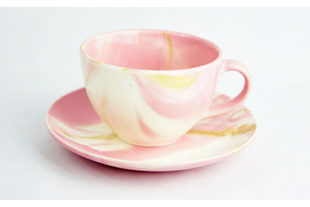 【美濃焼】Marble カップソーサー 2客セット （ピンク・スカイ）【佐橋製陶所】≪土岐市≫ 食器 マグカップ コップ プレート ティーセット マーブル ペア 夫婦 新生活 かわいい おしゃれ カラ