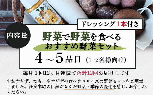 【定期便 12回】野菜ソムリエ 監修【 野菜で野菜を食べる 】旬の おすすめ 野菜＆ドレッシング 定期便 (1〜2名様向け) 野菜 獲れたて 直送 旬 新鮮 セット 詰め合わせ 詰合せ 定期便 12カ