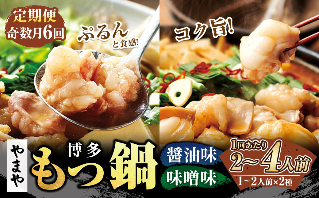 
            【定期便：年6回奇数月発送】やまや 博多もつ鍋（醤油味・味噌味） 1～2人前 もつ鍋 鍋 セット しょうゆ味 みそ味
          