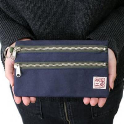 ふるさと納税 加東市 帆布工房　横長二段ファスナー付きポーチ(カーキ)　約12×20cm |  | 03