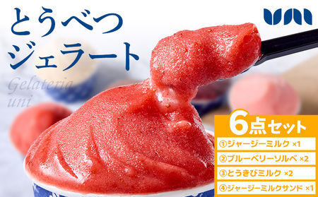 [1.2-343] とうべつジェラート＆ジェラートサンド 6点セット ジャージーミルク ブルーベリーソルベ とうきびミルク ジャージーミルクサンド Gelateria uni  株式会社 一蓮 おやつ アイス ジェラート デザート 食後 フレーバー 北海道 当別町