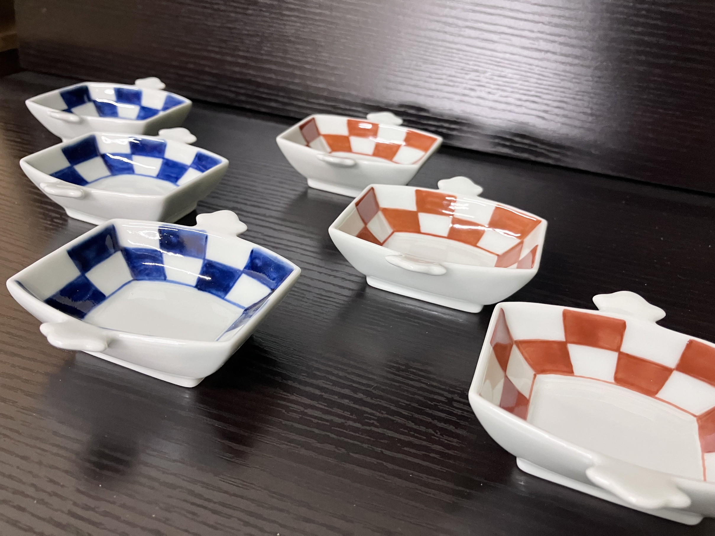伊万里焼 市松コヅチ豆鉢（青・赤）６個セット H1066_イメージ2