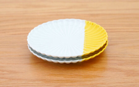 【波佐見焼】花しのぎ 取皿 ハーフカラー イエロー 2枚セット【団陶器】[PB197]