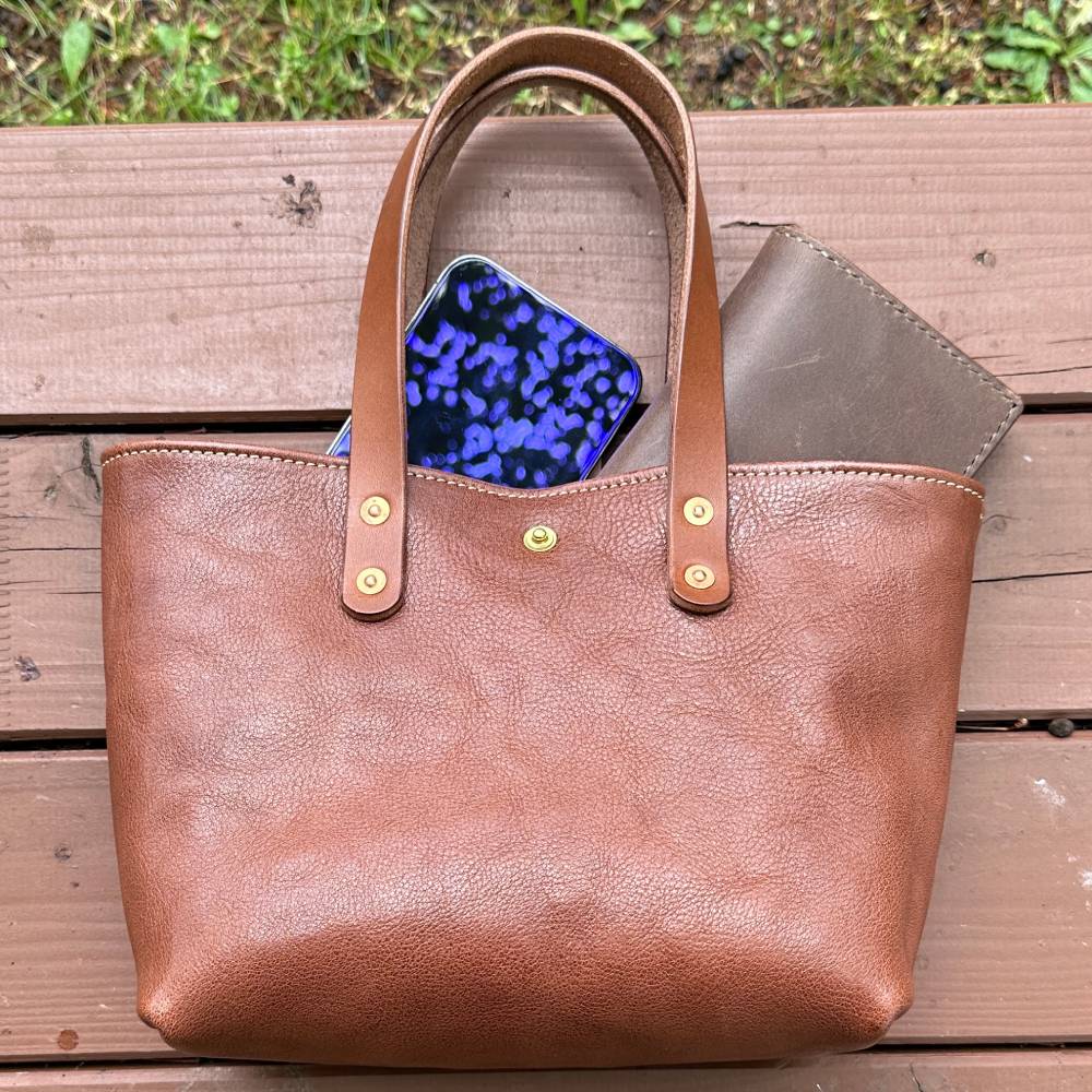 84-8 本革ミニトートバッグ（ブラウン）【レザークラフト】