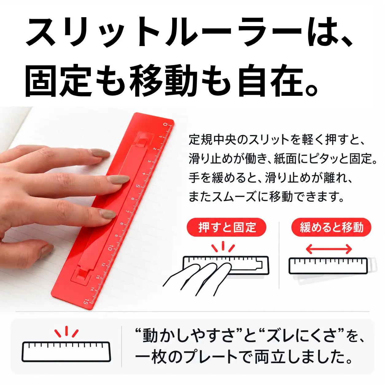 ずれない定規 スリットルーラーP15cm ロゴ有エメラルド 定規 文房具
