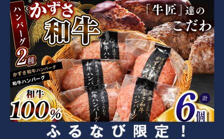 【ふるなび限定】 FN-Limited ハンバーグ 2種セット 総菜 お肉屋さんの手作り 合計6個 （かずさ和牛ハンバーグ × 3個 ・ 和牛ハンバーグ × 3個） 国産 和牛 お肉屋さんの手作り ジャパンフードセレクション 金賞 | メディアで紹介の人気店！ かずさ和牛工房 肉専門店 牛肉 牛 肉 にく 和牛 かずさ和牛 国産 ハンバーグ おつまみ ごほうび オススメ 千葉県 君津市 きみつ