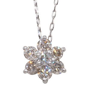 K18WG　フラワーモチーフダイヤモンドペンダントHTOP-0013