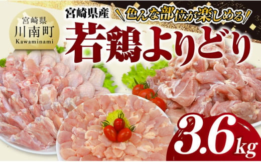 宮崎県産 若鶏 よりどり 3.6kg 【 もも 手羽先 チキンリブ 肩肉 鶏肉 とり肉 料理 便利 】