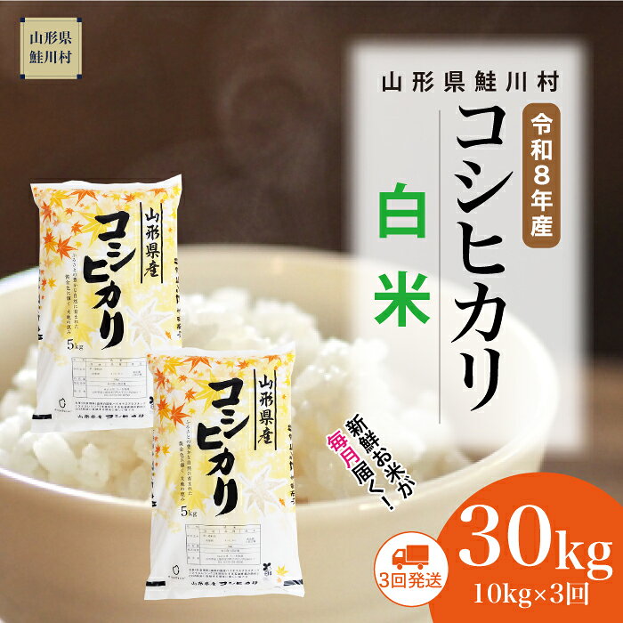 【ふるさと納税】＜令和8年産米＞ 鮭川村 コシヒカリ 【白米】30kg （10kg×1ヶ月間隔で3回お届け）＜配送時期選べます＞
