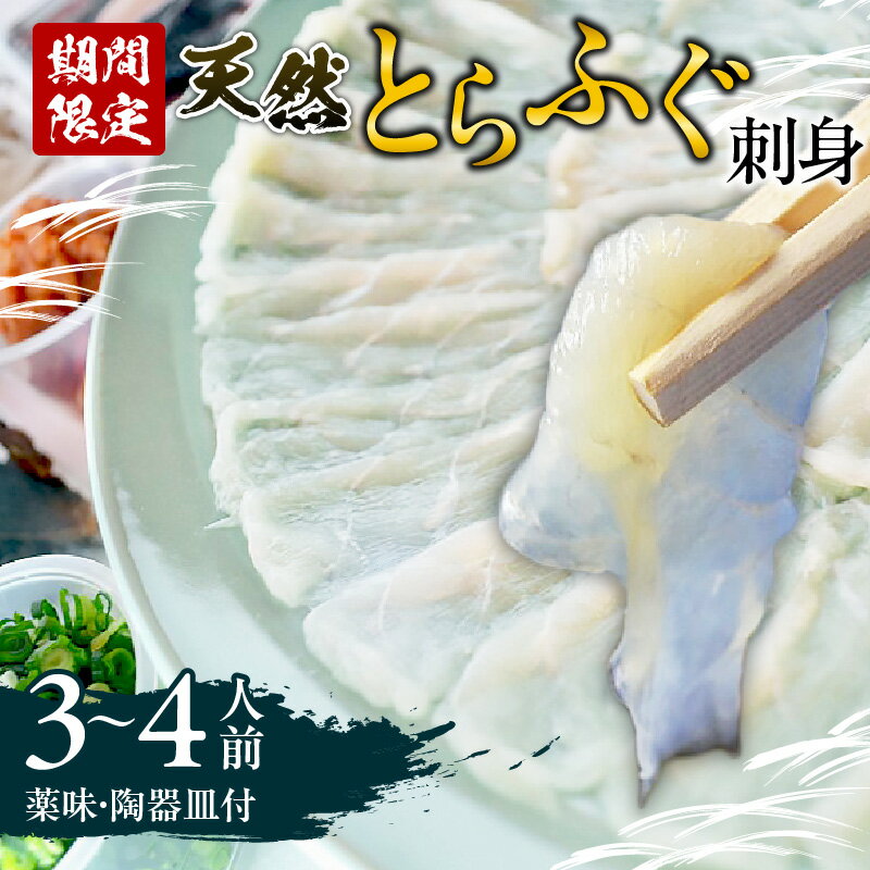 【ふるさと納税】 期間限定 天然 とらふぐ 刺身 3〜4人前 250g 陶器皿 皮 湯引き 約80g 旨味 自家製 ポン酢 薬味 セット ふぐ松 無毒 魚介 新鮮 海鮮 てっさ てっちり ふぐ鍋 ご褒美 記念日 お取り寄せ グルメ 大分県 別府市 送料無料