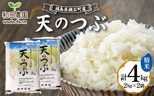 
            2024年産 福島県鏡石町産 和田農園「天のつぶ」精米 4kg（2kg×2袋） 米 コメ こめ F6Q-183
          