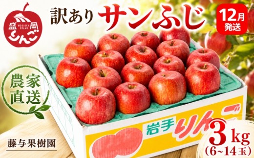<先行予約> 訳あり サンふじ 3kg <2026年12月発送> りんご 果物 くだもの フルーツ 林檎 リンゴ 産地直送 新鮮 旬 国産 冬 規格外 不揃い 傷 訳アリ わけあり 家庭用 訳 詰め合わせ セット 岩手県 盛岡市 東北 岩手 盛岡 藤与果樹園 fujiyo001f
