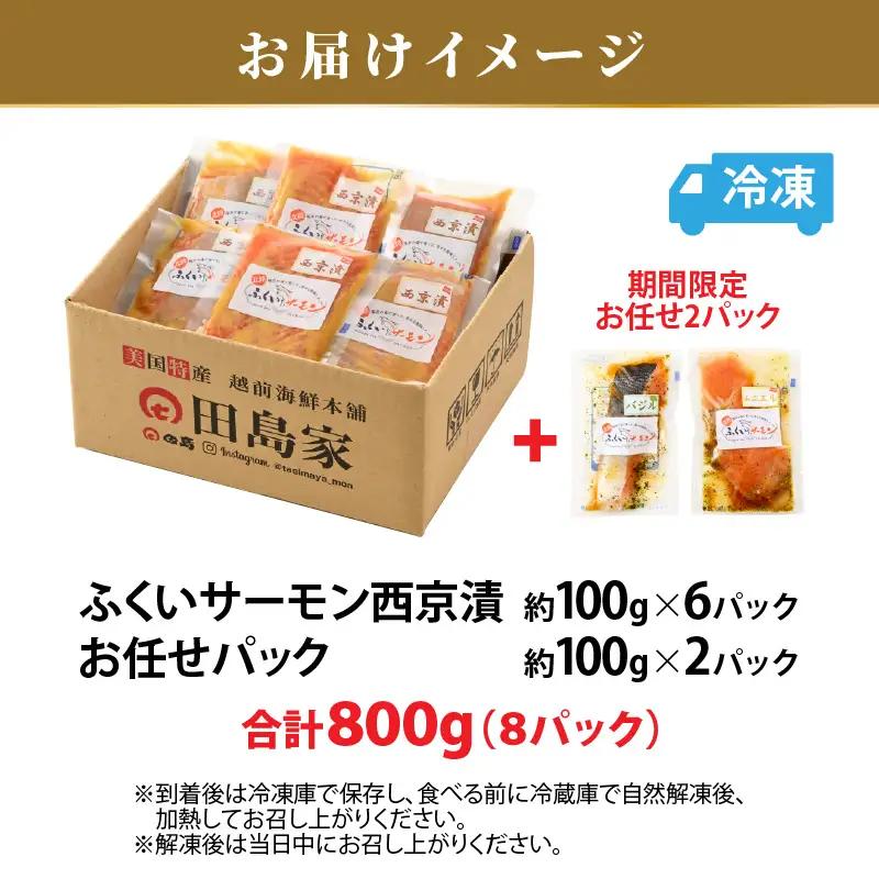 レンジで簡単！ふくいサーモンの西京漬（真空冷凍）100g×6パック+お任せ2パック！【サーモン 鮭 さけ おかず 晩御飯 惣菜 簡単調理】 [A-6240]