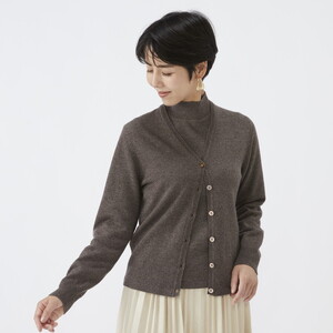 日本製 カシミヤ100% レディース Vカーディガン モカブラウン 2Lサイズ 90805