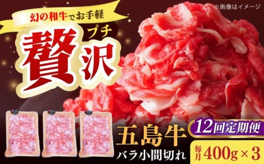 【全12回定期便】【希少で上品なお肉をご家庭で！】五島牛 バラ 小間切れ 3パック（1.2kg）6～8人前 切り落とし【ごとう農業協同組合】 [RAT017]