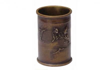 唐獅子文筆筒 高岡銅器 民芸品 工芸品 雑貨 日用品  FAD-0064