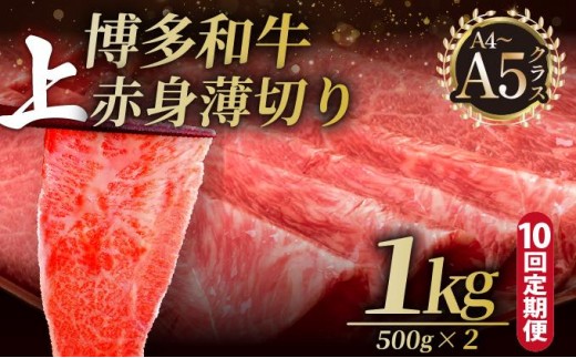 ＜定期便・全10回＞A4～A5等級博多和牛 上赤身薄切り 1kg【久田精肉店】