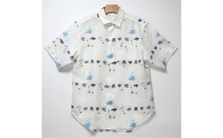 CLOFT 麻100％半袖プリントシャツ”たまにはぼっーとしようよ！”（C/＃11 ホワイト） M 0139-028-S07-1