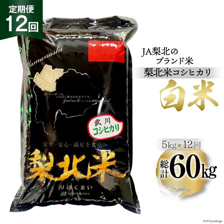 【ふるさと納税】 【定期便】【12回 米 定期便 】 武川米 コシヒカリ 5kg×12回 総計60kg [梨北農業協同組合 山梨県 韮崎市 20743673] こしひかり お米 おこめ こめ コメ 精米 60キロ ご飯 ごはん 白米 国産 JA梨北