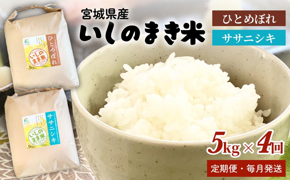 
                  米 定期便 ＜定期便4回・毎月発送＞ 宮城県 いしのまき産米 精米 20kg 5kg×4回 ササニシキ ひとめぼれ 品種が選べる 石巻市 お米 米 定期便 白米 こめ
                