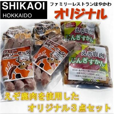 ふるさと納税 鹿追町 ファミレスはやかわのえぞ鹿肉セットB 3種(ジンギスカン ハンバーグ ソーセージ)2袋【0718】