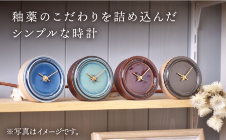 タイルと木のシンプルな手作り時計 TILE WOOD CLOCK 壁掛け・置き時計 『メタル釉』【杉浦製陶】 インテリア 雑貨 おしゃれ [TAO019]