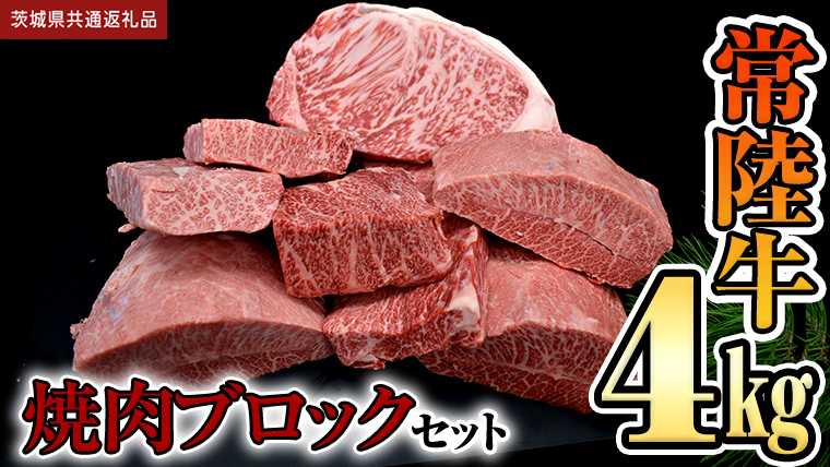 【 常陸牛 】 焼肉 ブロックセット合計 4kg (茨城県共通返礼品) 国産 焼き肉 牛肉 やきにく ブランド牛 肉 サーロイン キャンプ