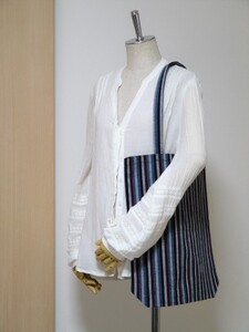 会津木綿 携帯用折り畳みマイバッグ (てり縞) ファッション かばん トートバッグ 手提げ カバン 織物 伝統工芸品 