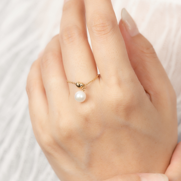 可愛い♪艶やかアコヤ真珠とチェーン＆ハートのフリーリング ジュエリー アクセサリー リング 指輪 真珠 パール K18 チェーンリング 美穂野 佐賀市 ：B850-017_イメージ4