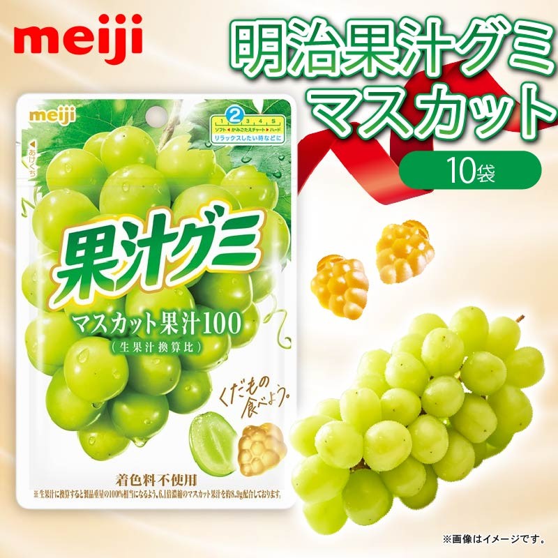 
            明治 果汁グミ マスカット 54g × 10個 グミ 葡萄 ブドウ お菓子 おやつ フルーツ 果物 果汁 詰め合わせ 詰合せ セット 人気 まとめ買い 明治 静岡県 藤枝市 
          