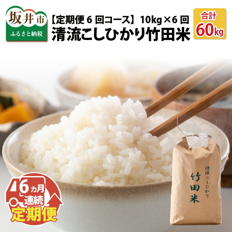 【ふるさと納税】【先行予約】【令和7年産・新米】【6ヶ月連続お届け】定期便 清流こしひかり 竹田米 10kg × 6回 計60kg 【精米方法をお選びいただけます：白米 / 玄米】 【2025年9月下旬以降順次発送予定】【米 お米 こめ 精米 ブランド米 ふるさと納税米 産地直送】